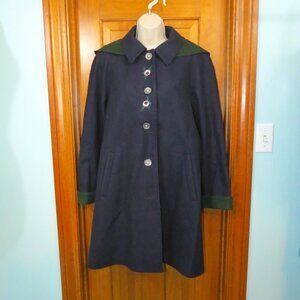 Wolfstaedter Loden Navy Coat Embroidery Detachable Hood Size EU36 US 6